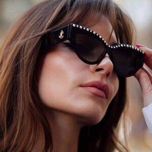 Jimmy Choo SONJA/G/S 0807 9O Sunglasses Black Cat Eye Frame, Grey Lenses